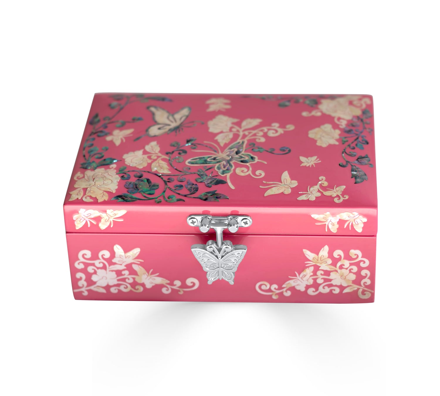 Hot Pink Mirrored Butterfly Jewelry Box-nunchi