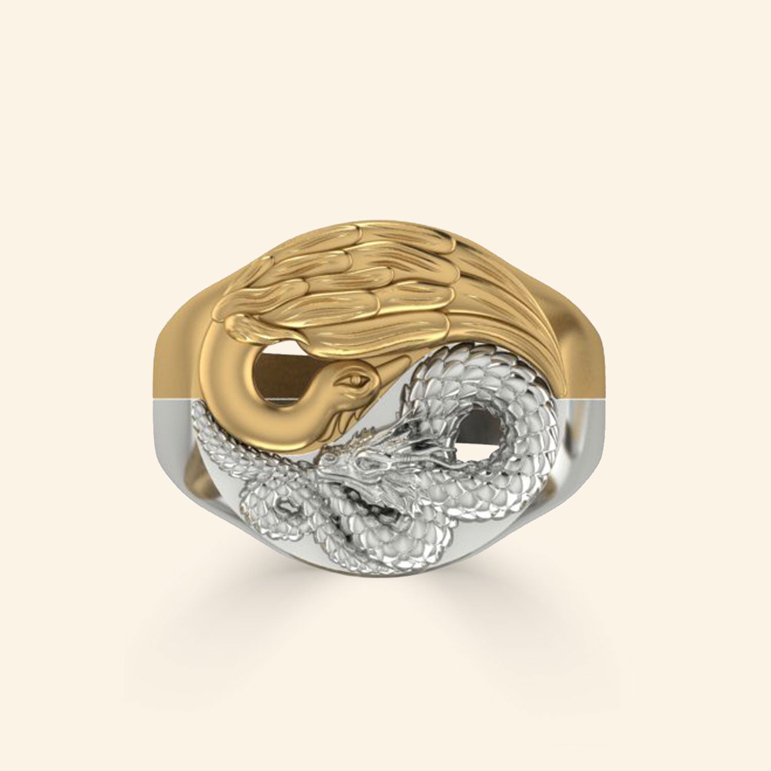 Yin Yang Dragon + Phoenix Ring Set - Brass-nunchi