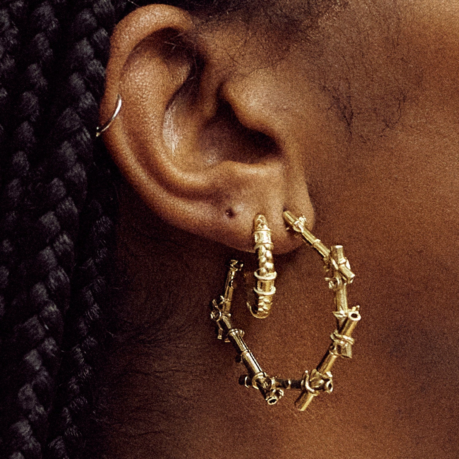 Rose Of Sharon Bamboo Hoops - Solid Gold-nunchi