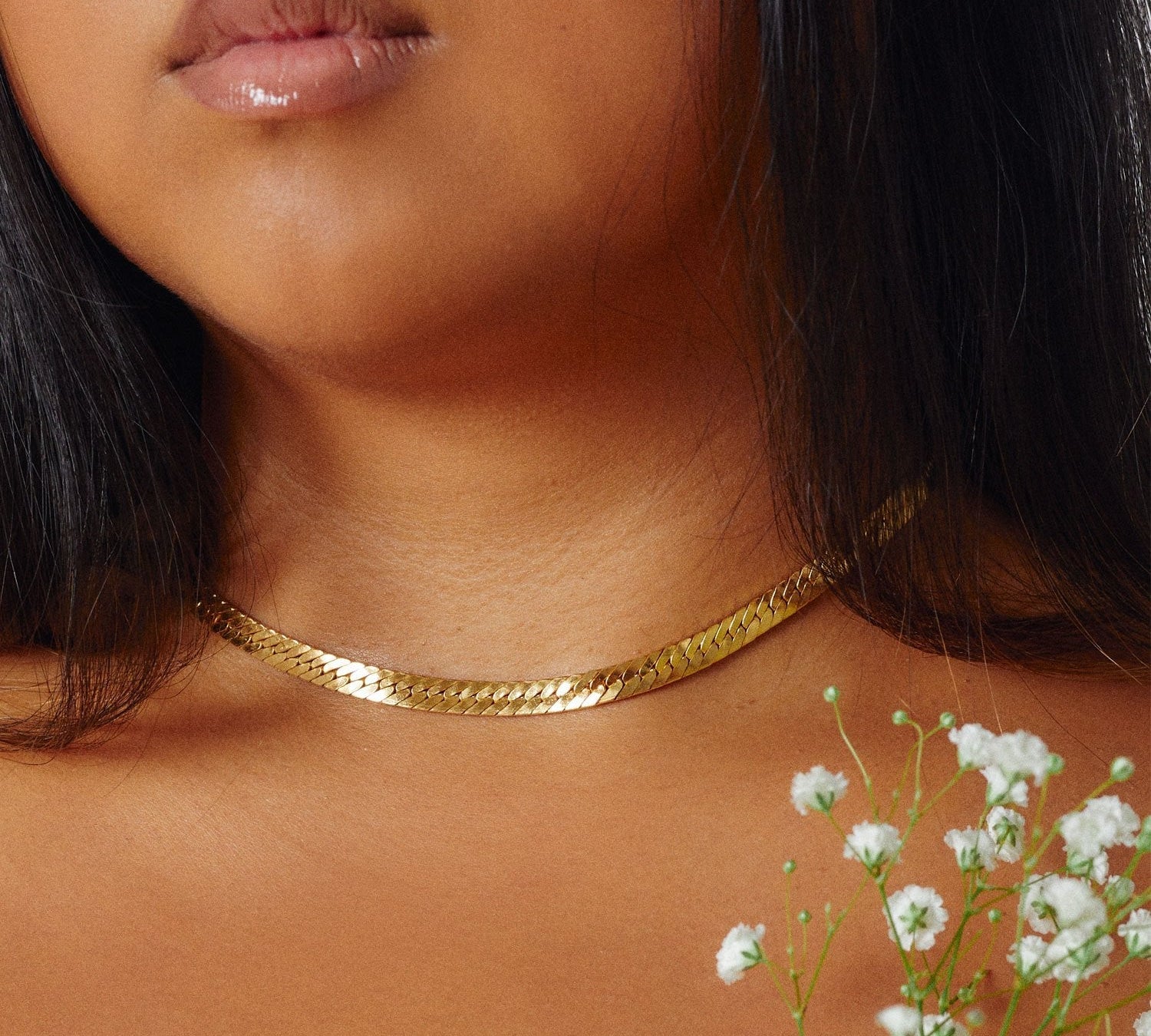 Bold Herringbone Chain Necklace - Gold-nunchi