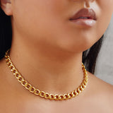 Thick Curb Link Chain Necklace - Gold-nunchi