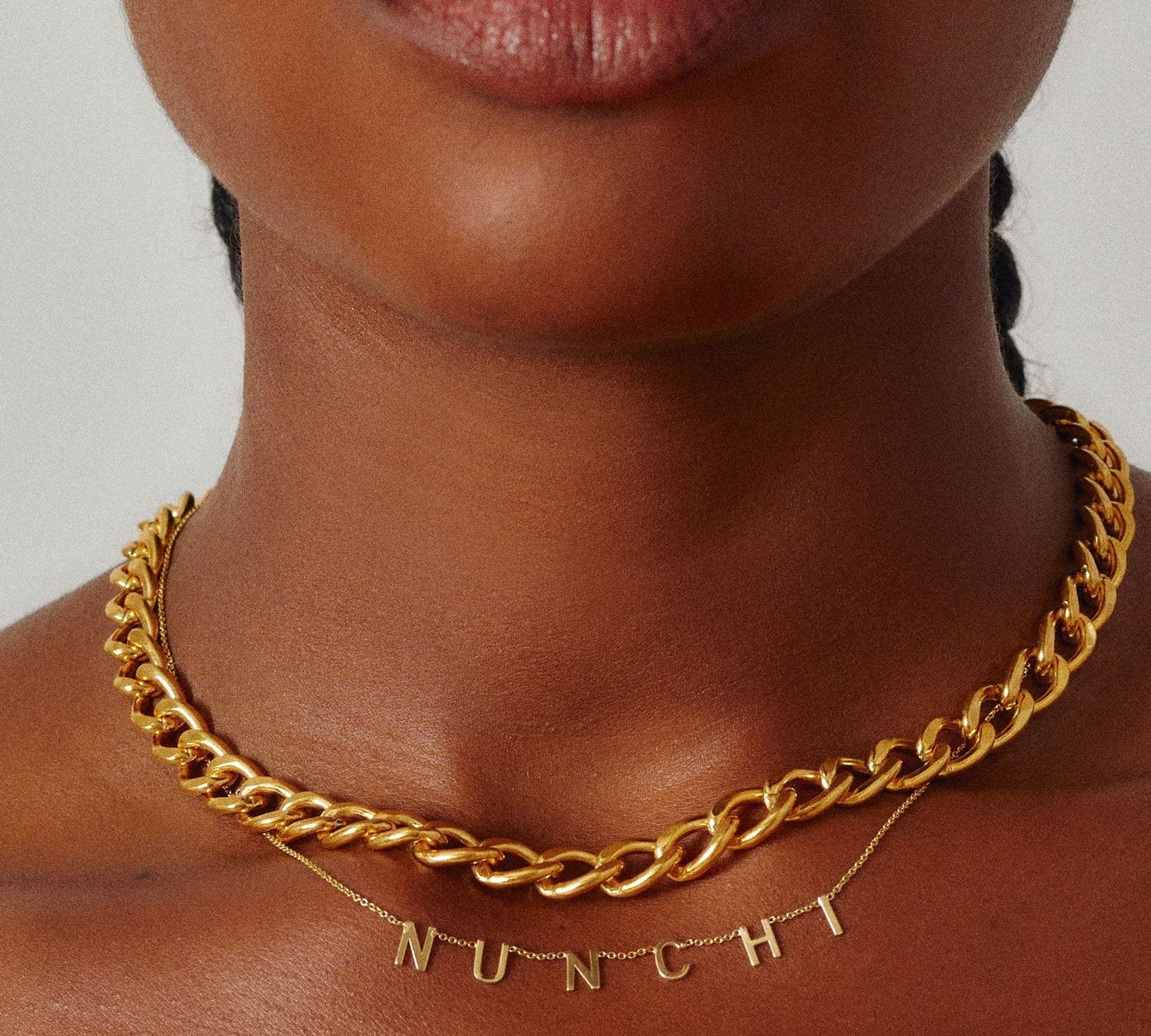 Thick Curb Link Chain Necklace - Gold-nunchi