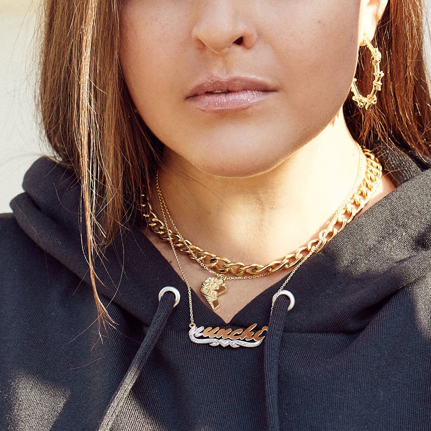 Thick Curb Link Chain Necklace - Gold-nunchi