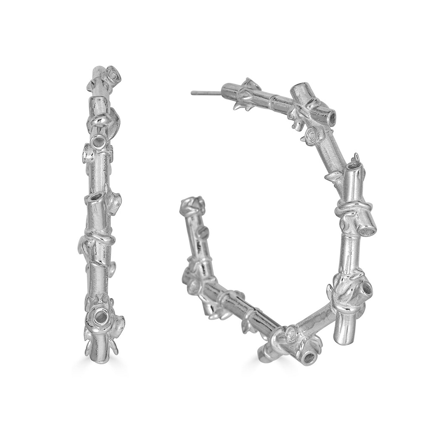 Rose Of Sharon Bamboo Hoops - Silver-nunchi