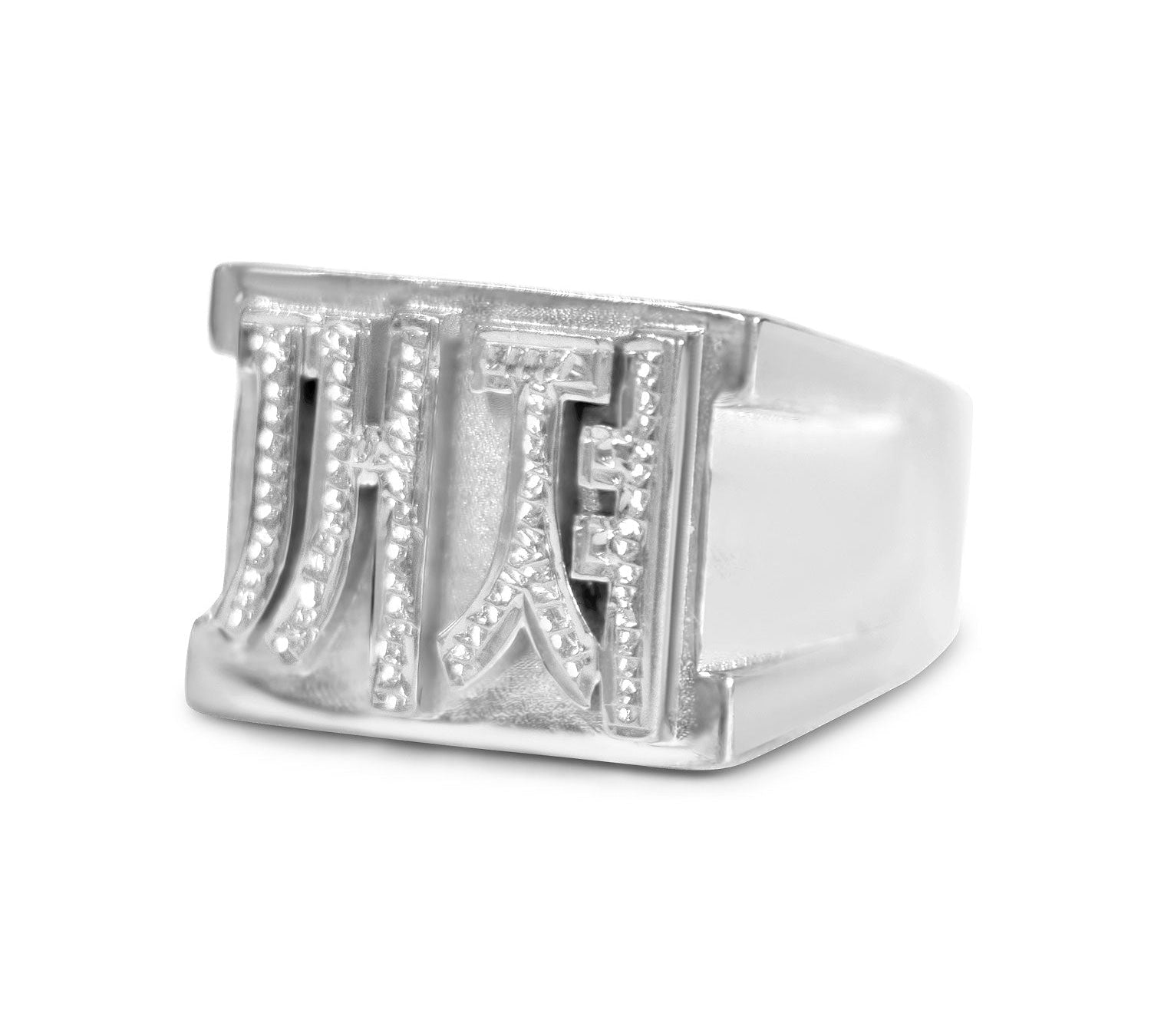 Fuck Off Diamond Cut Silver Block Ring-nunchi