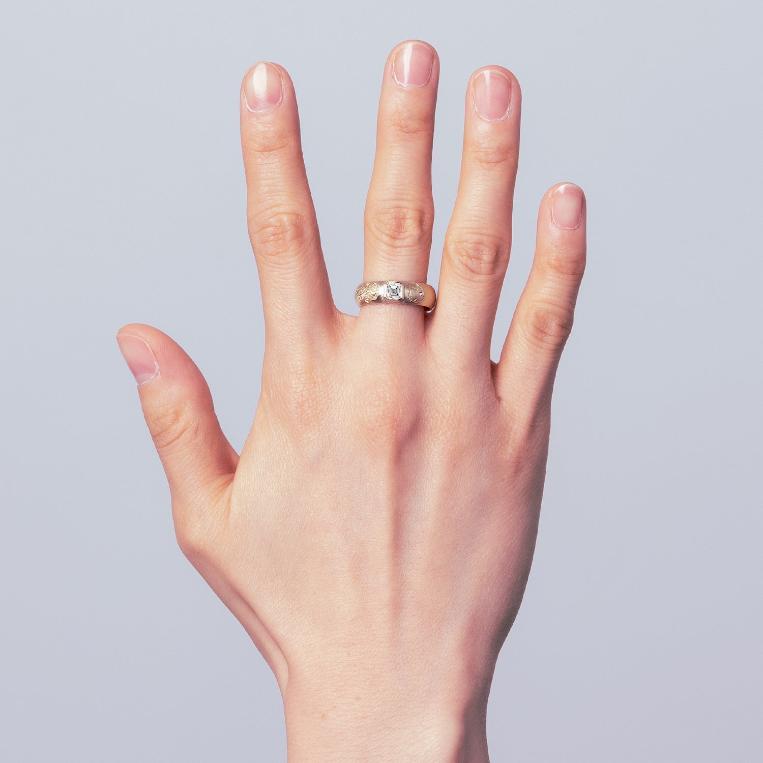 Polished Domed Asscher Diamond Ring - Gold-nunchi