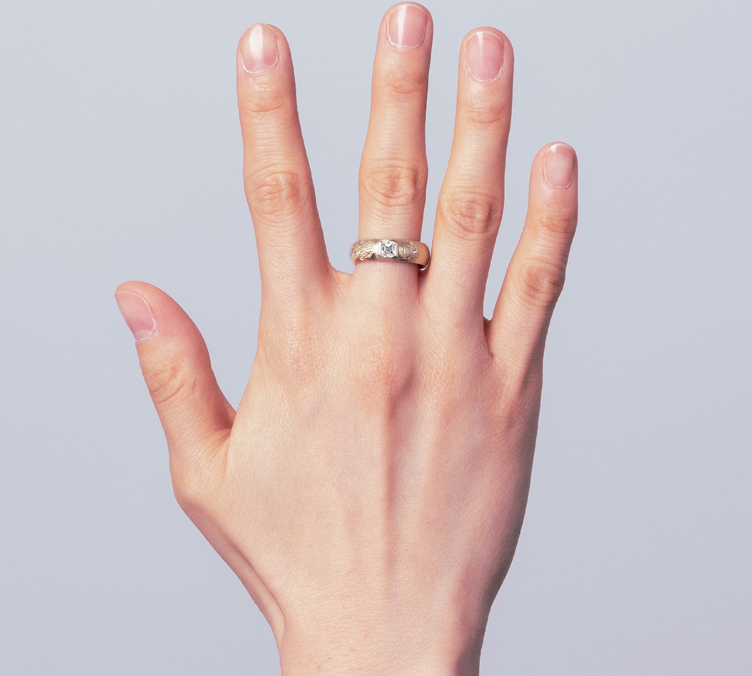 Polished Domed Asscher Diamond Ring - Silver-nunchi