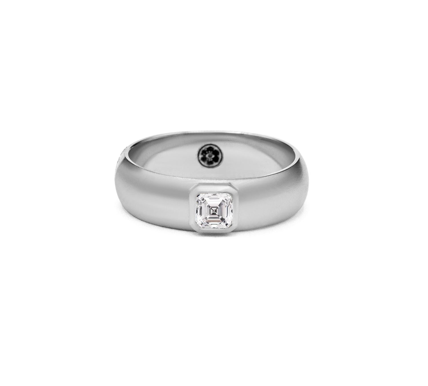 Polished Domed Asscher Diamond Ring - Silver-nunchi