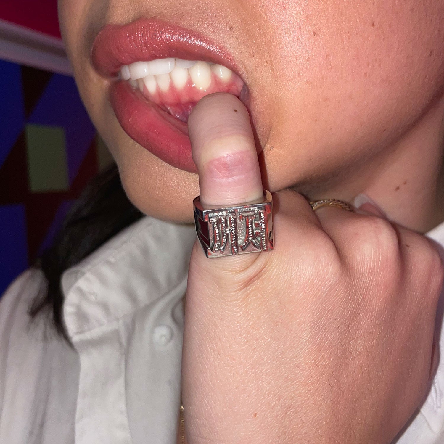 Fuck Off Diamond Cut Silver Block Ring-nunchi