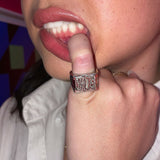 Fuck Off Diamond Cut Silver Block Ring-nunchi