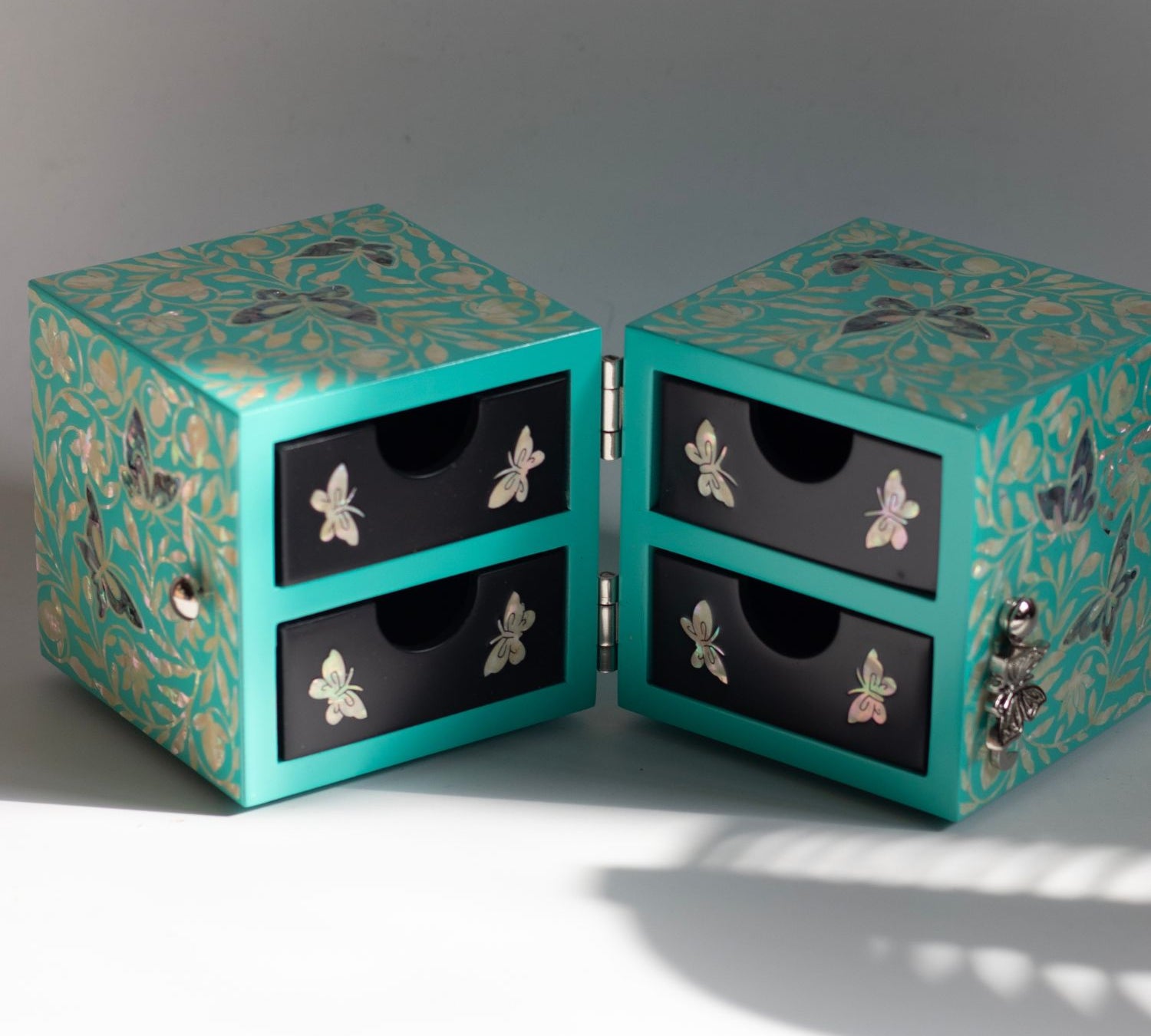 Hot Turquoise Butterfly Sky Jewelry Chest With Drawers-nunchi