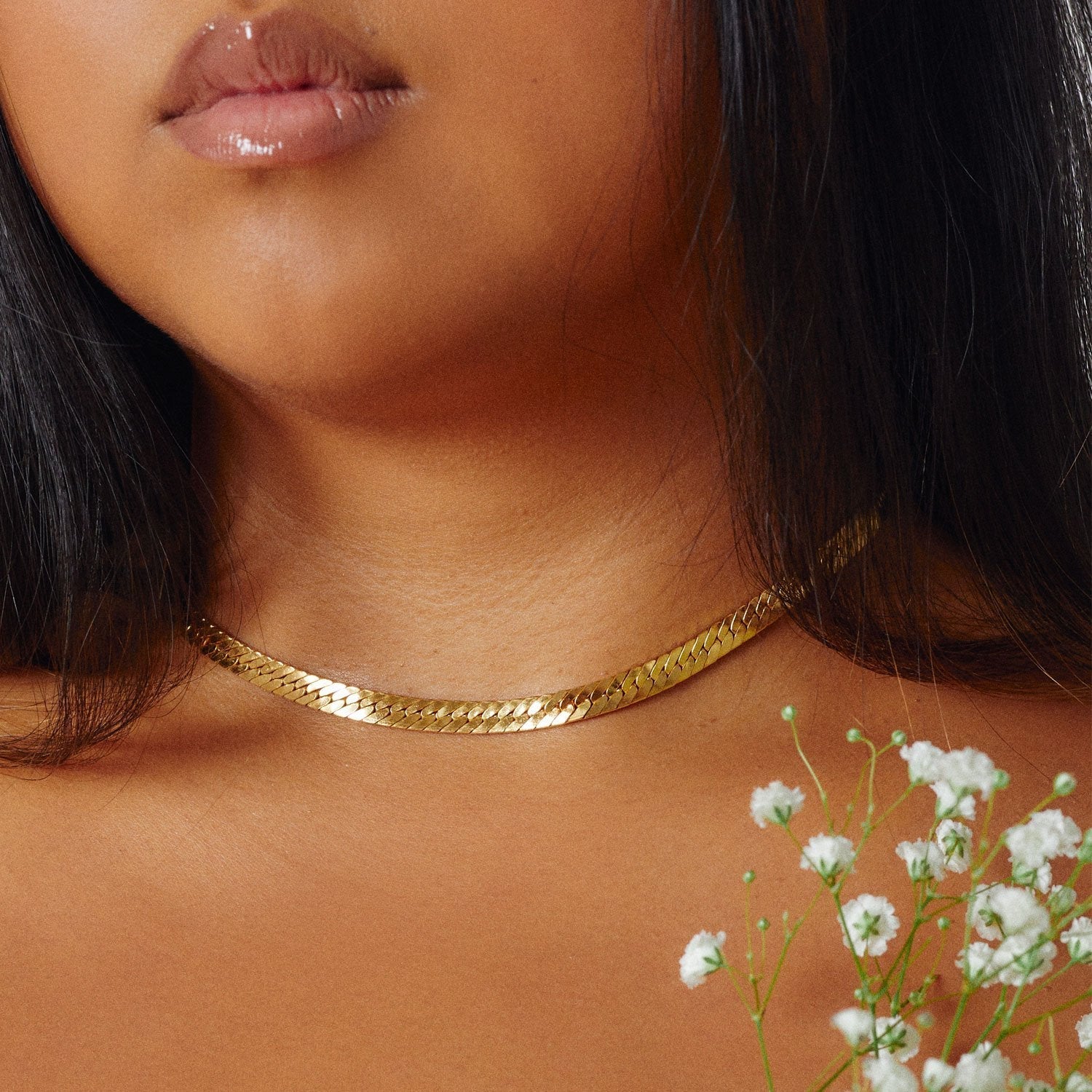 Bold Herringbone Chain Necklace - Gold-nunchi