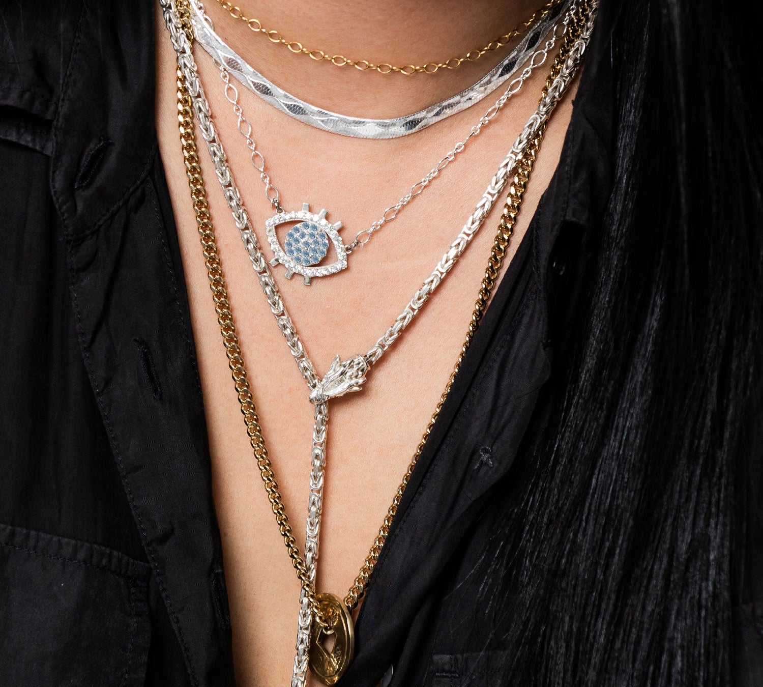 NUNCHI Blue Diamond Eye Necklace - Gold-nunchi