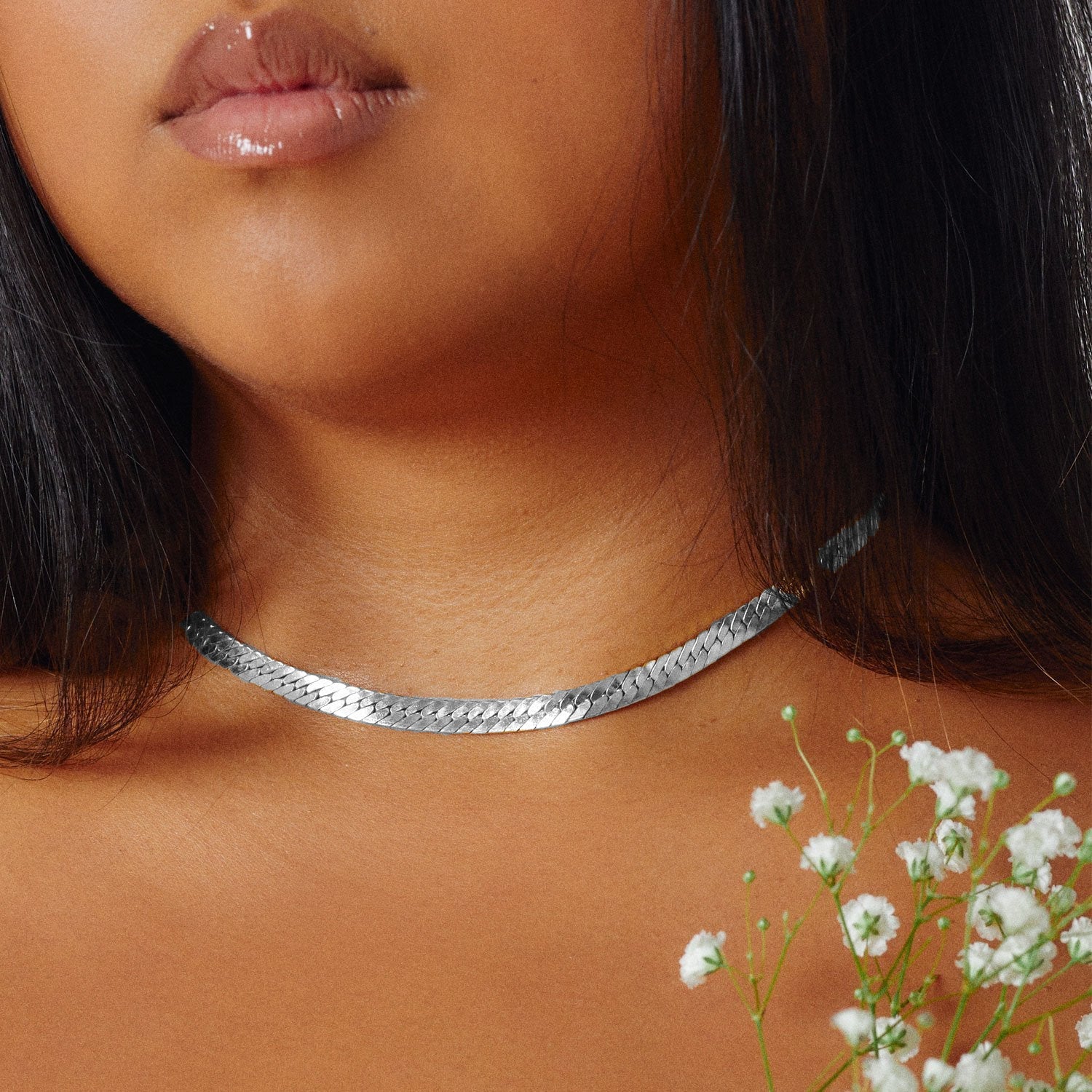 Bold Herringbone Chain Necklace-nunchi
