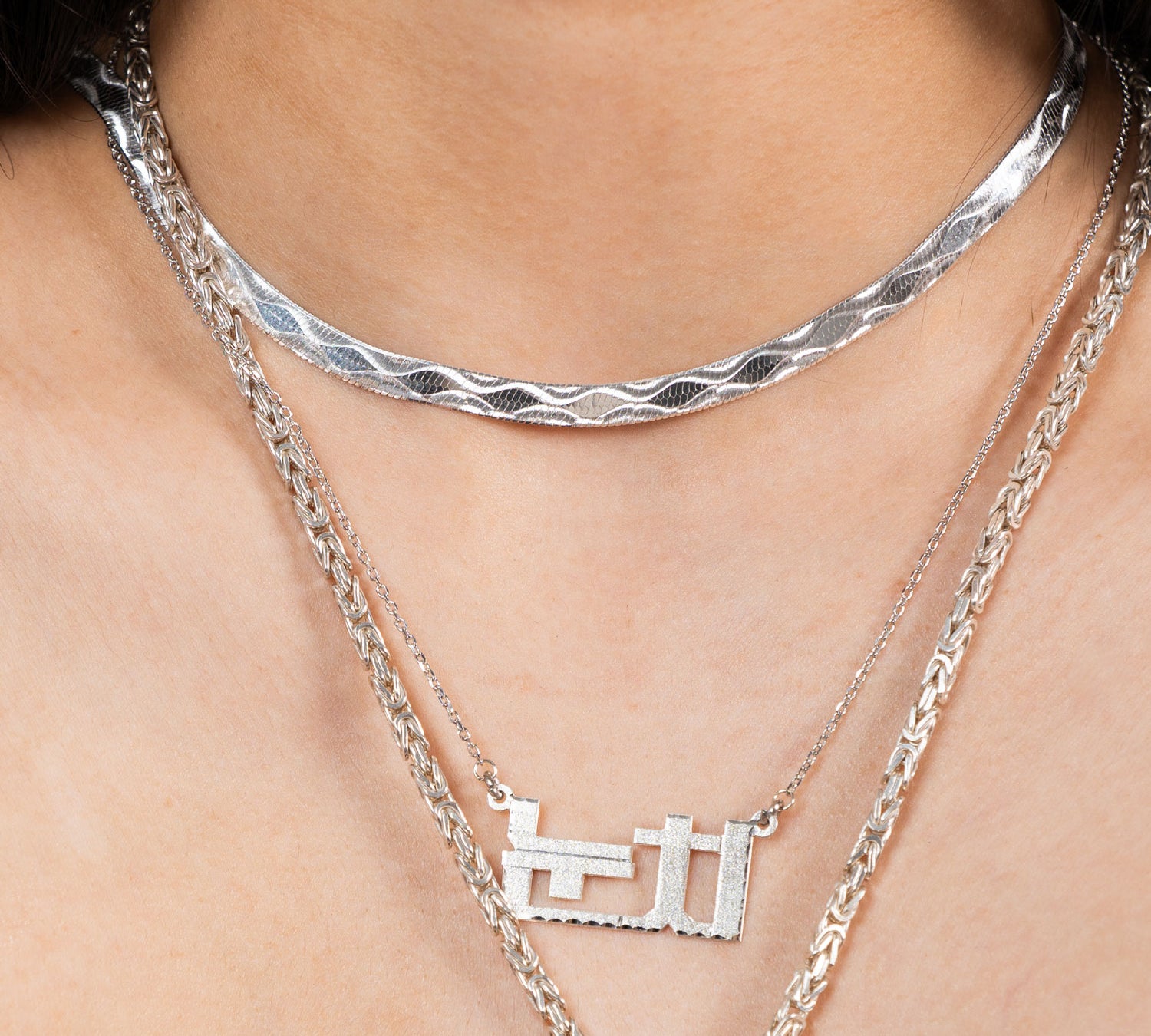 Diamond Pattern Herringbone Necklace-nunchi