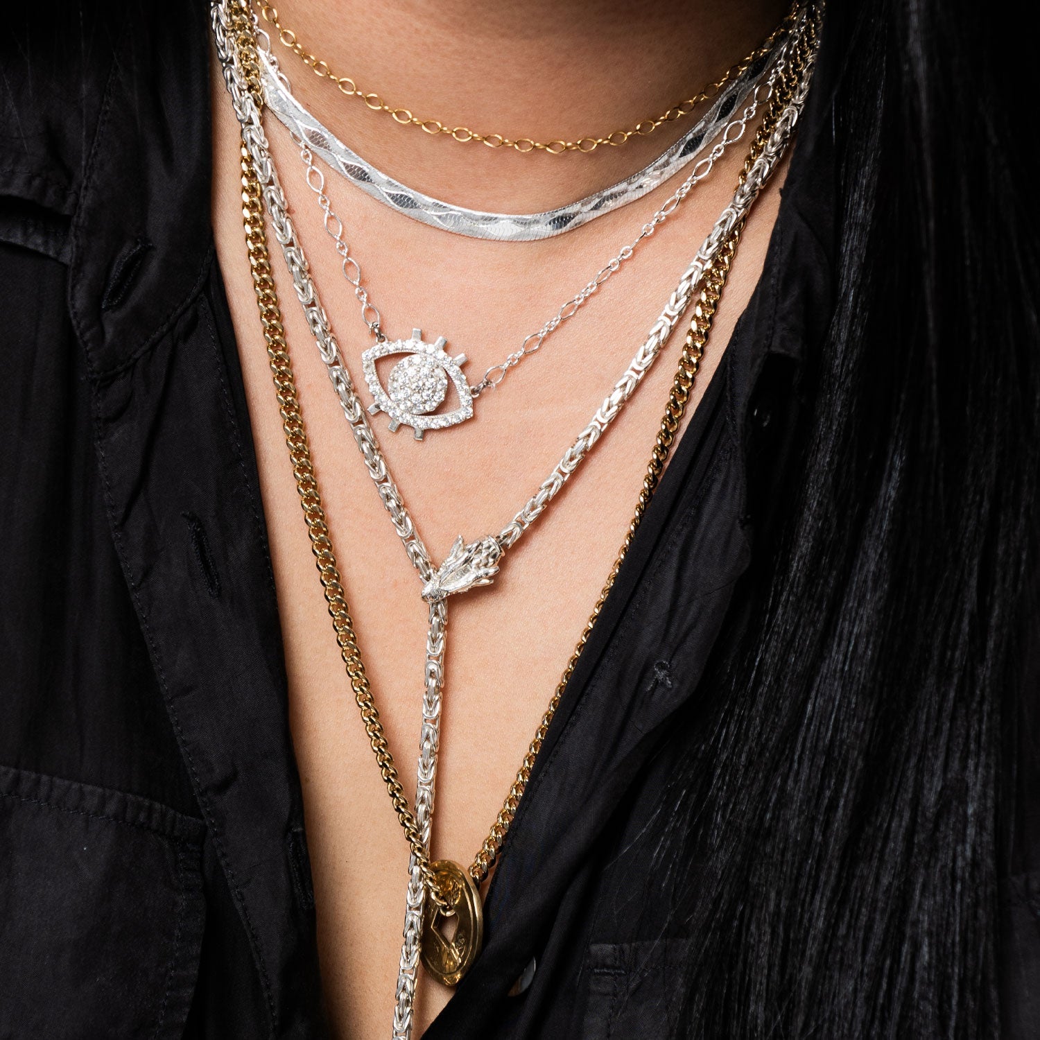 NUNCHI White Diamond Eye Necklace - Gold-nunchi