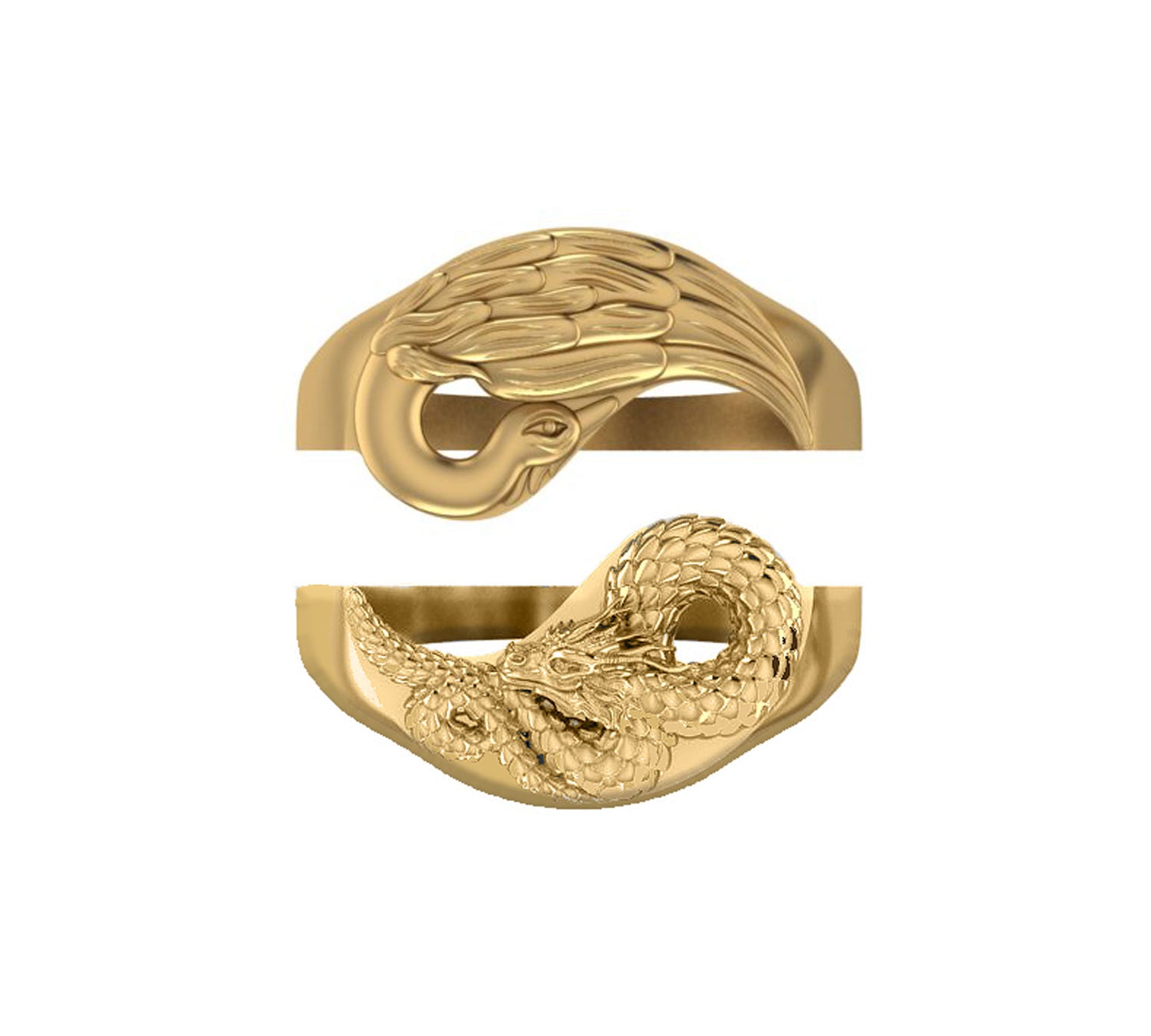 Yin Yang Dragon + Phoenix Ring Set - Brass-nunchi
