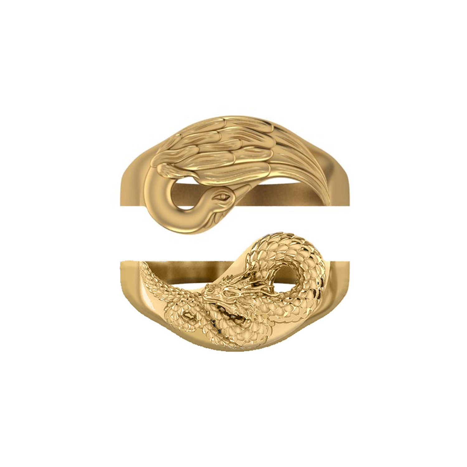 Yin Yang Dragon + Phoenix Ring Set - Brass-nunchi