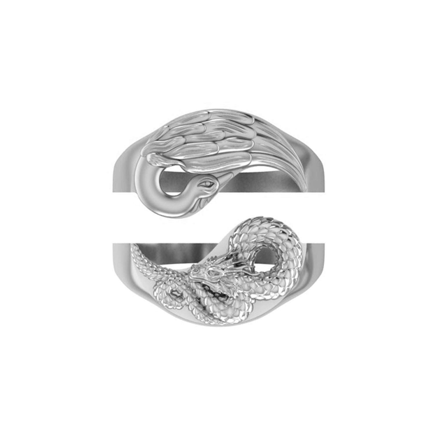 Yin Yang Dragon + Phoenix Ring Set - Sterling Silver-nunchi