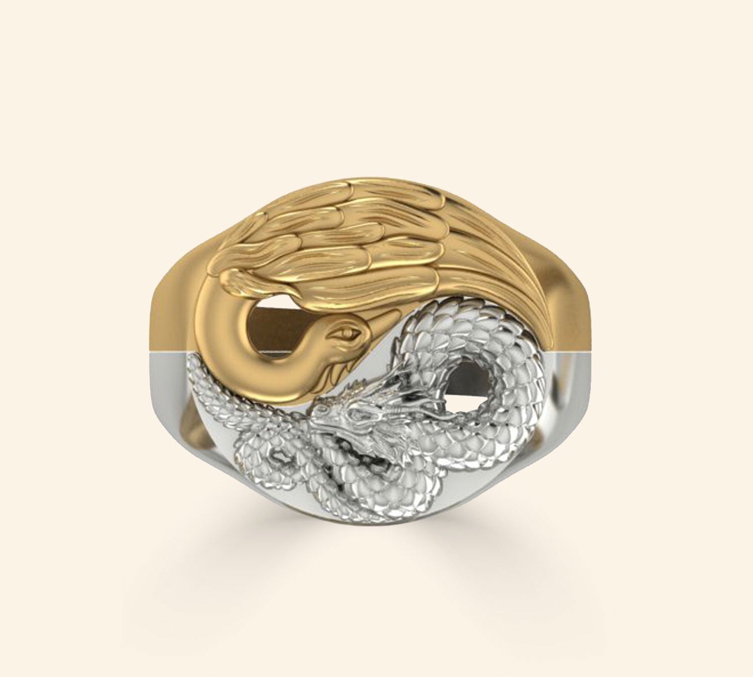 Yin Yang Dragon & Phoenix Ring Set - Sterling Silver-nunchi