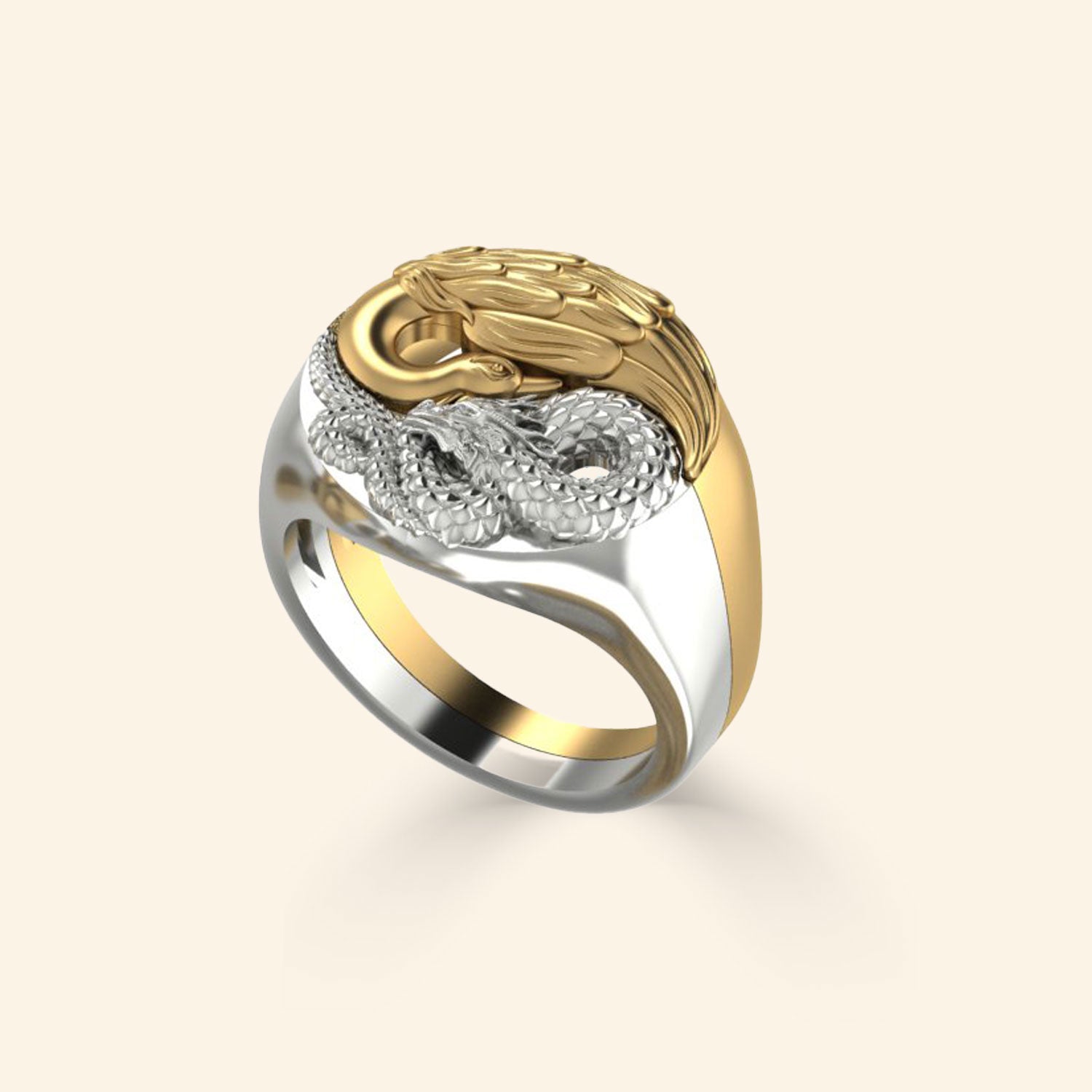 Yin Yang Dragon + Phoenix Ring Set - Sterling Silver-nunchi