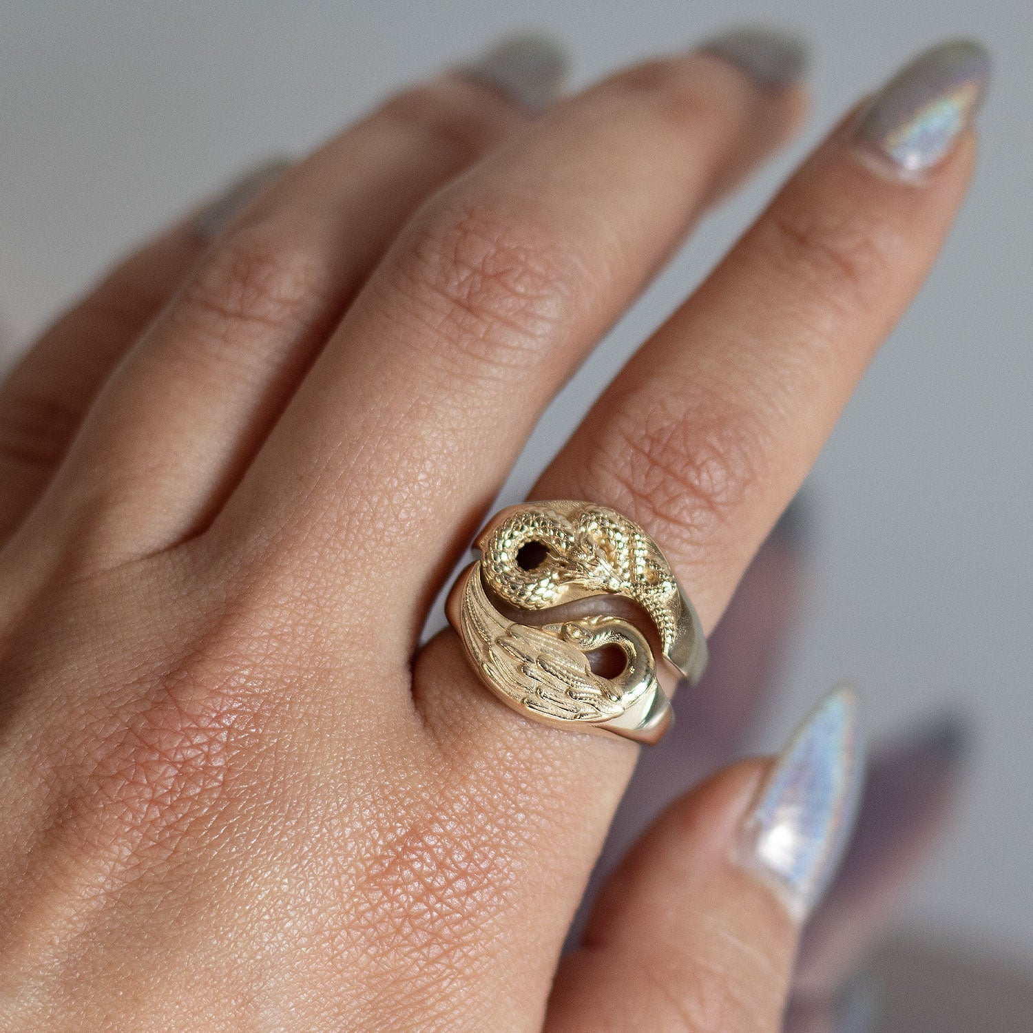 Yin Yang Dragon + Phoenix Ring Set - Brass-nunchi