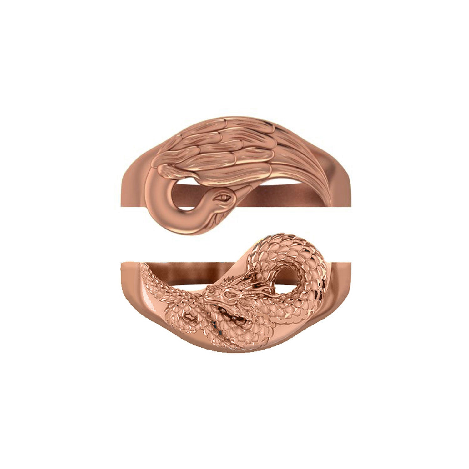 Yin Yang Dragon + Phoenix Ring Set - 14KT Gold-nunchi