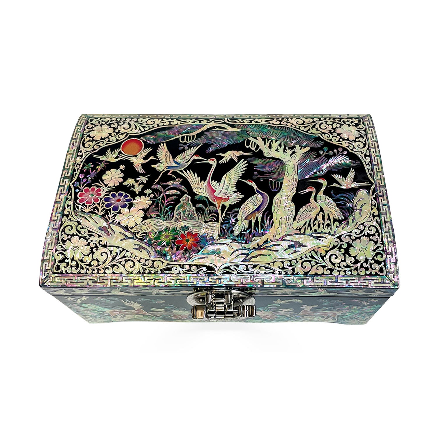Swan Song Mirrored Jewelry Chest With Lock and Key-nunchi