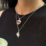 Red Heart Locket Necklace-nunchi