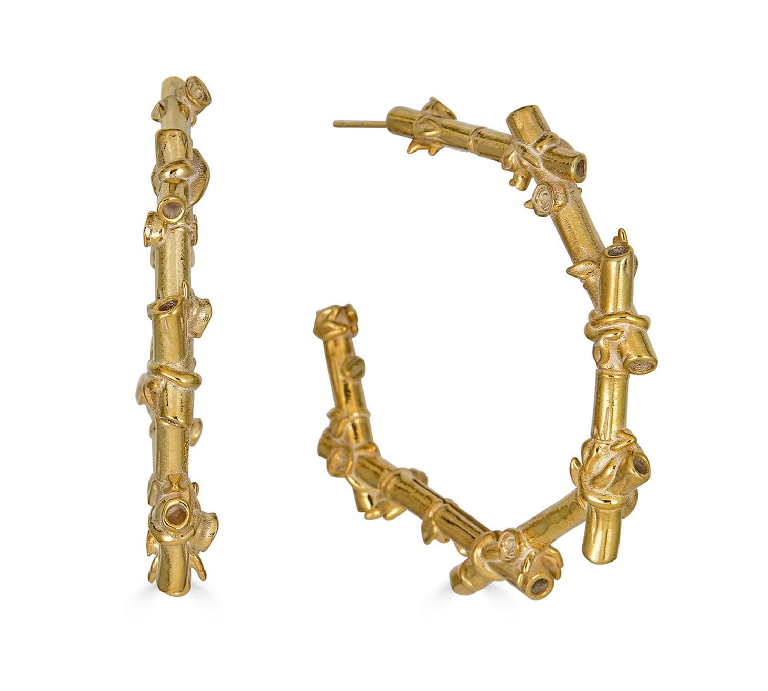 Rose Of Sharon Bamboo Hoops - Solid Gold-nunchi