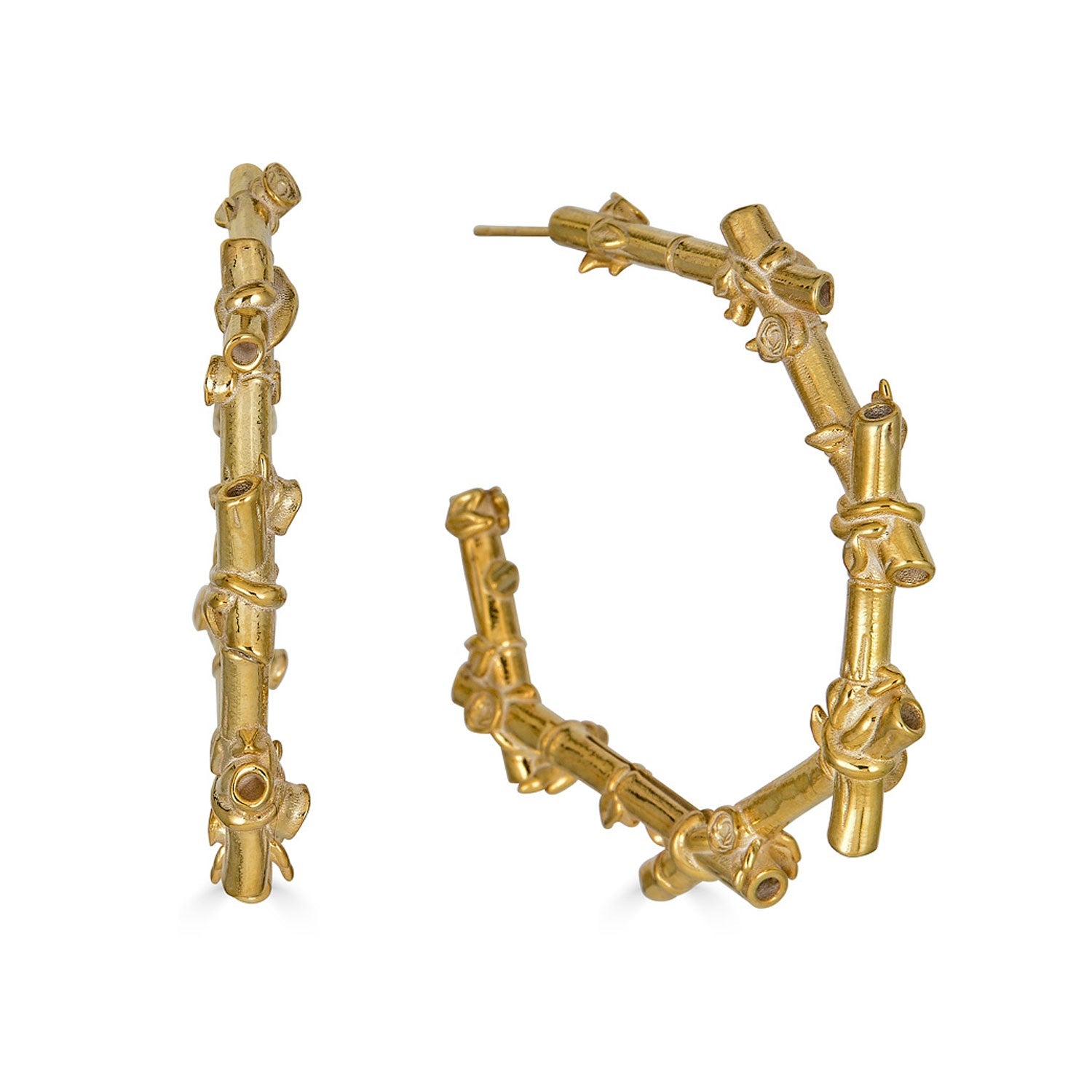 Rose Of Sharon Bamboo Hoops - Solid Gold-nunchi