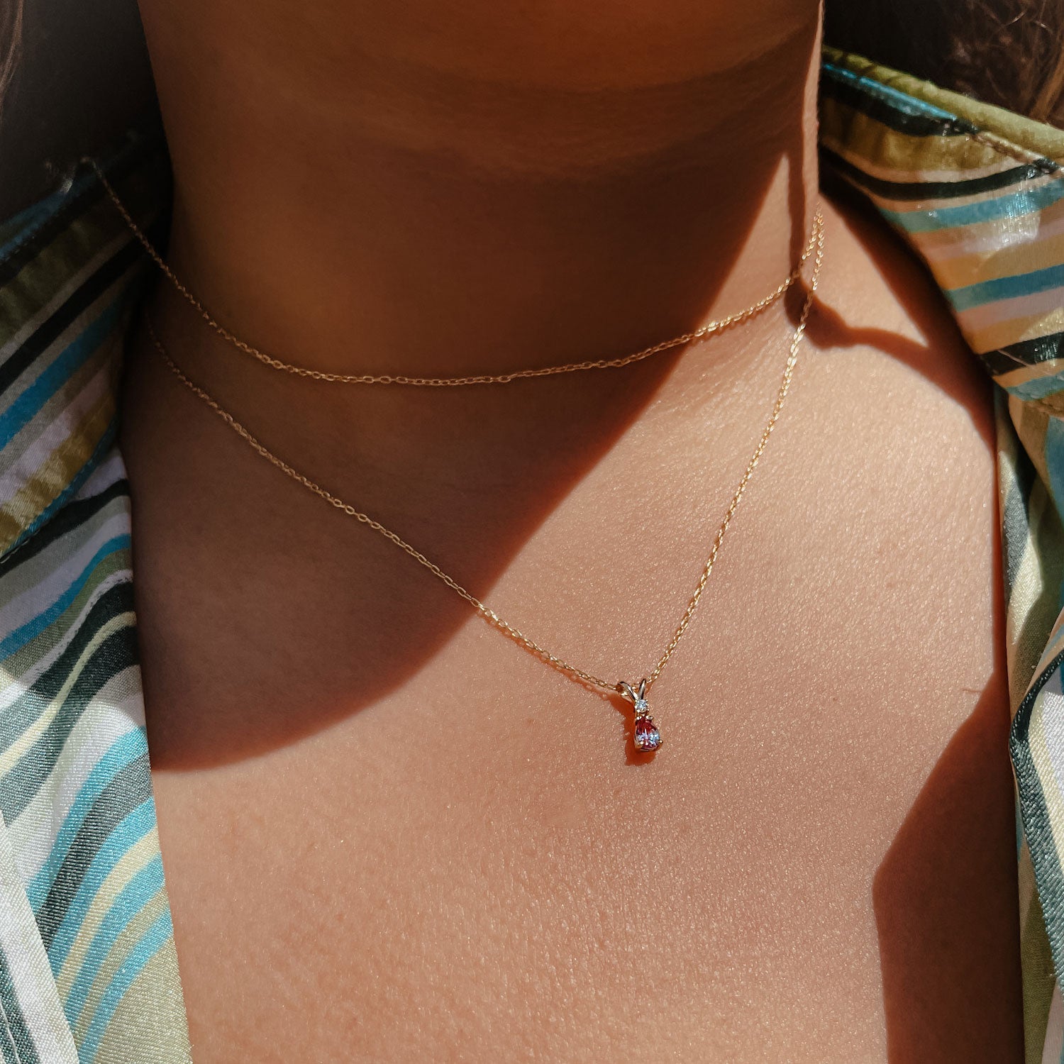 Pear Drop Gemstone and Diamond Necklace-nunchi