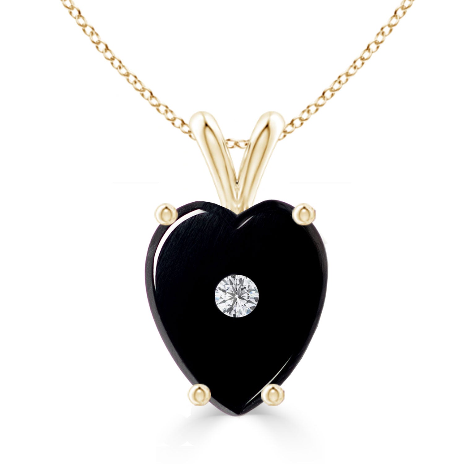 Black Onyx and Diamond Heart Necklace-nunchi